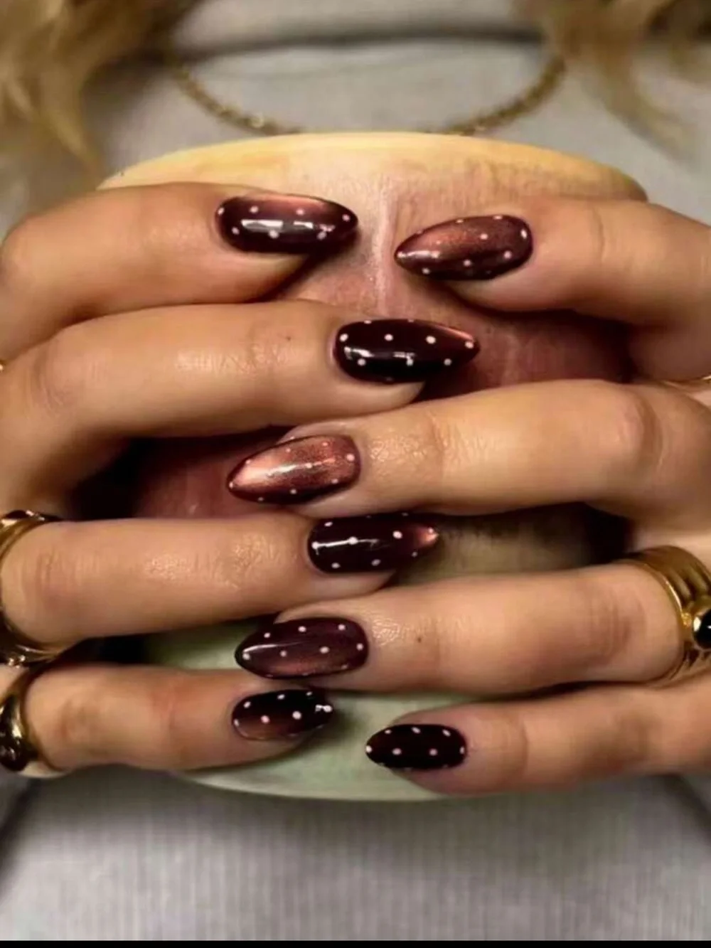 Polka Dot Metallic Cat-Eye Press On Nail Set NEW 🏷️